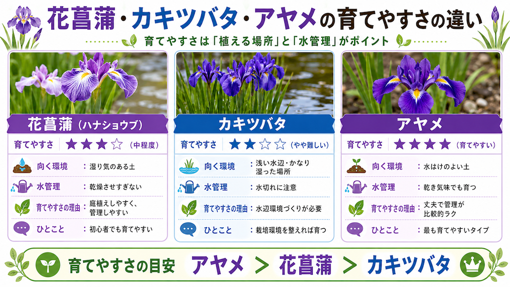 花菖蒲・カキツバタ・アヤメの育てやすさを比較