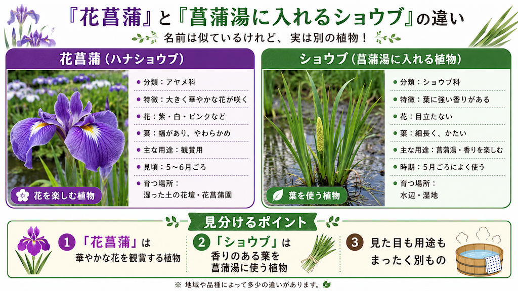 花菖蒲と菖蒲湯に入れるショウブの違い