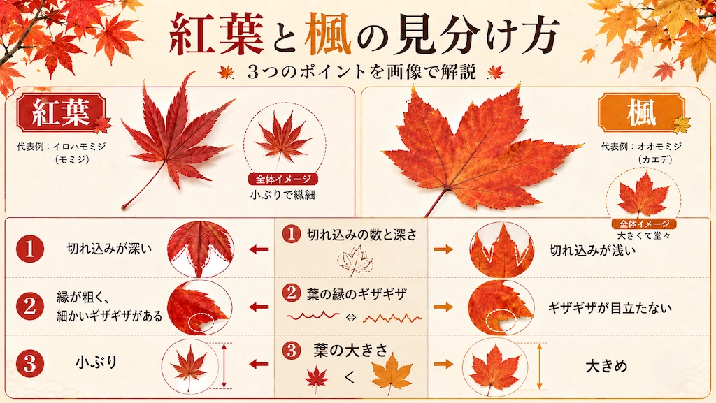 紅葉と楓の違い|見分け方を画像でわかりやすく解説 紅葉と楓の見分け方